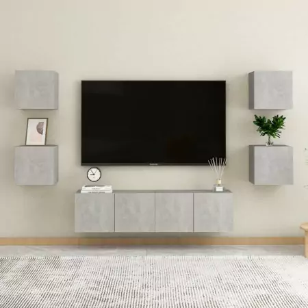 Set Mobile Porta TV 6 pz Grigio Cemento in Truciolato