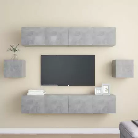 Set Porta TV 6 pz Grigio Cemento in Truciolato