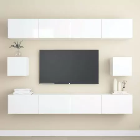 Set Mobili TV 6 pz Bianco Lucido in Truciolato