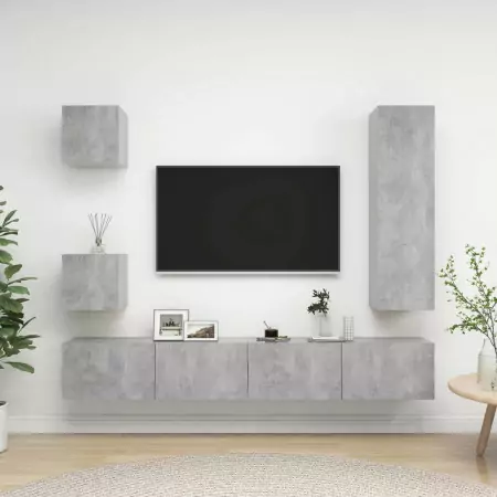 Set Porta TV 5 pz Grigio Cemento in Truciolato