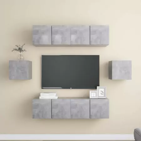 Set Porta TV 6 pz Grigio Cemento in Truciolato