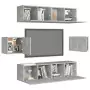 Set Porta TV 6 pz Grigio Cemento in Truciolato