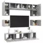 Set Porta TV 8 pz Grigio Cemento in Truciolato