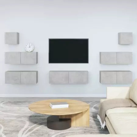 Set di Mobili Porta TV 7 pz Grigio Cemento in Legno Multistrato