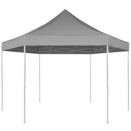 Gazebo Pieghevole Esagonale Pop-Up Grigio 3,6x3,1 m