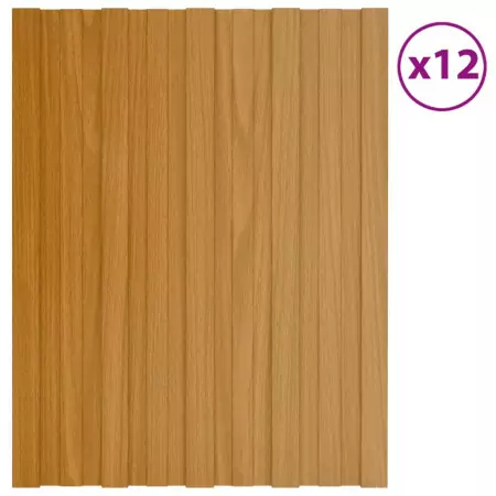 Pannelli da Tetto 12 pz Acciaio Zincato Legno Chiaro 60x45 cm