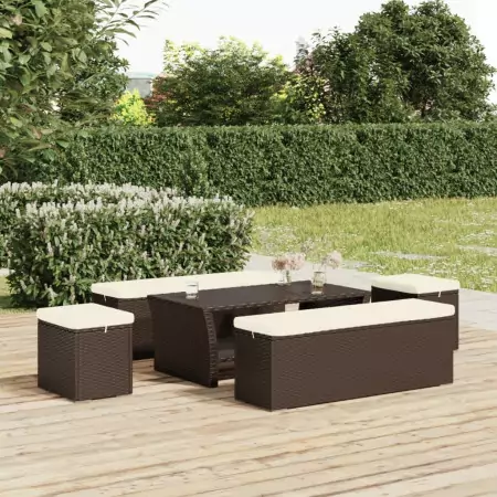 Ottomane con Cuscini 2pz Marrone 40x30x40 cm in Polyrattan