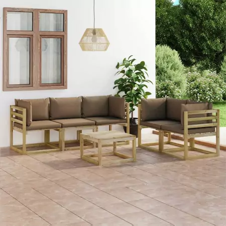 Set Divani da Giardino 6 pz con Cuscini Grigio Talpa