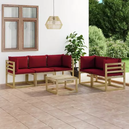 Set Divani da Giardino 6 pz con Cuscini Rosso Vino