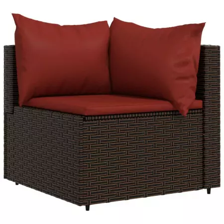 Set Mobili da Giardino 4 pz con Cuscini in Polyrattan Marrone