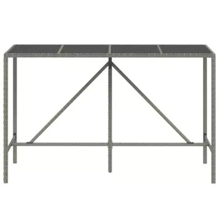 Tavolo da Bar con Piano in Vetro Grigio 180x70x110cm Polyrattan